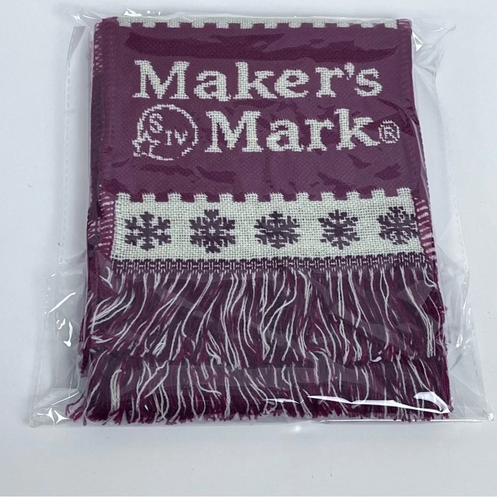 MAKER'S MARK Bourbon Scarf One Size 68” Adult Fringed Knit Winter Red Christmas